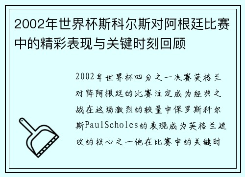 2002年世界杯斯科尔斯对阿根廷比赛中的精彩表现与关键时刻回顾
