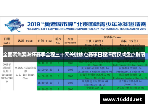 全面聚焦澳洲杯赛季全程三十天关键焦点赛事日程深度权威盘点指南